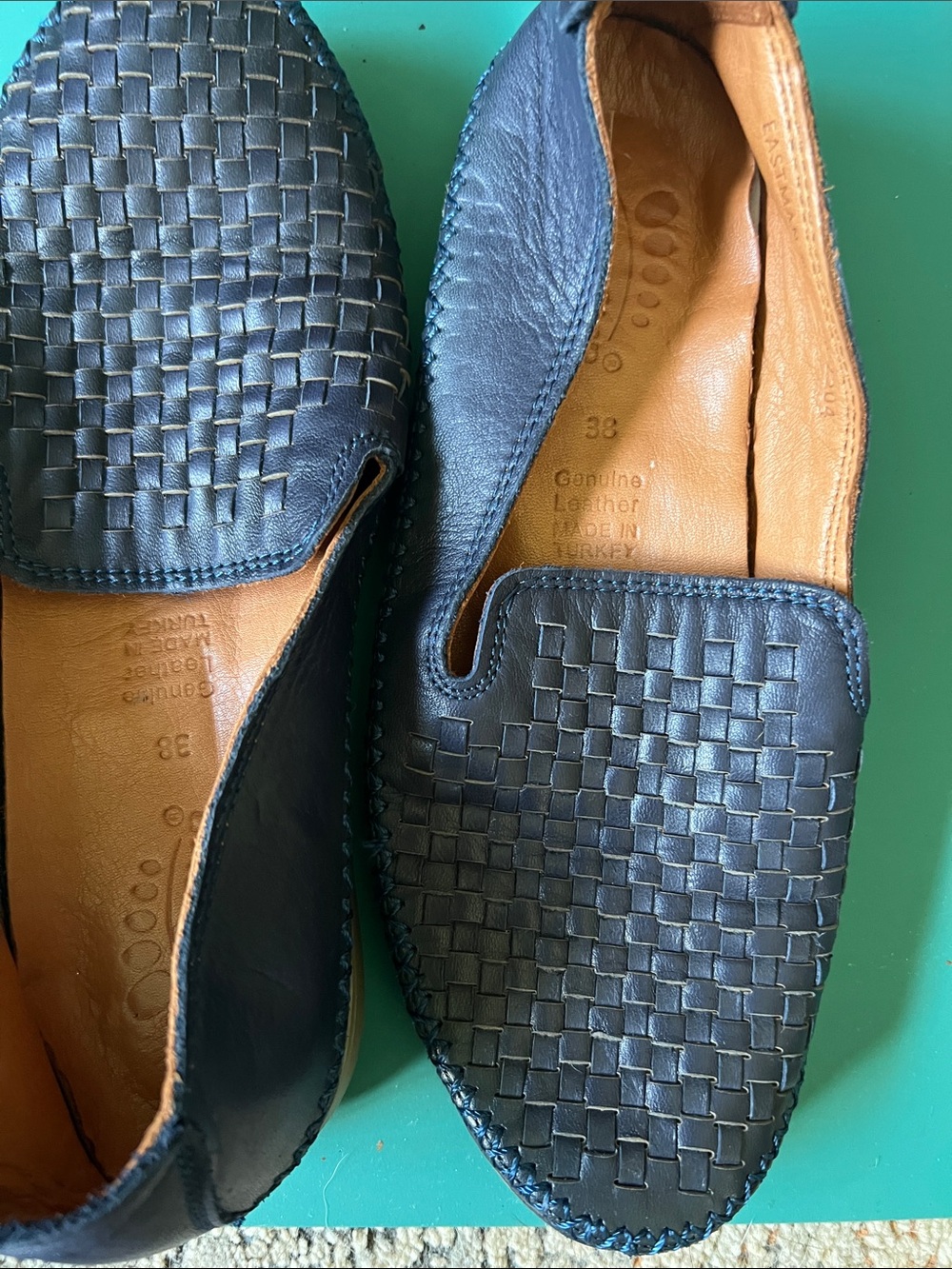 Spring Step Woven Navy Leather Slip-On Loafers